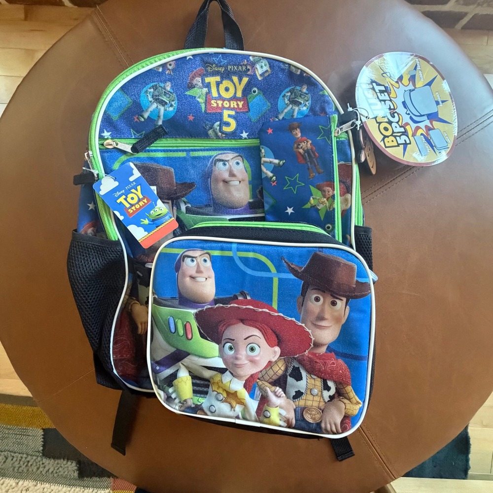 Disney Pixar Toy Story 5 Piece Backpack Set NWT Woody Buzz Jessie Blue Green